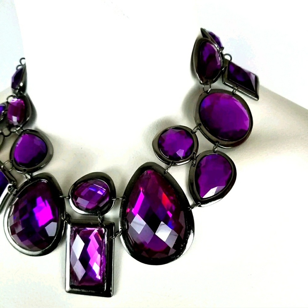 Darlene Statement Necklace Purple Crystal Glass - Picture 5 of 8